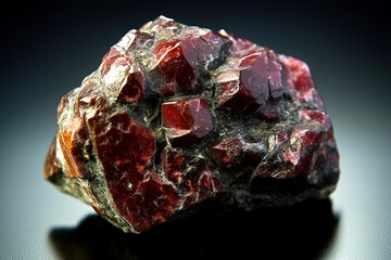 Eudialyte is a rare precious natural stone on a black background. AI generated. Header banner mockup with space.