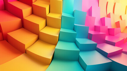 3d wallpaper colored cubes curves - obrazy, fototapety, plakaty