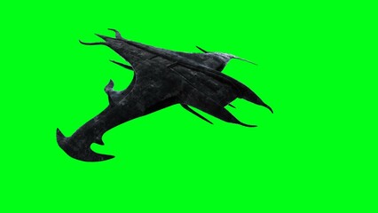 Alien scary spaceship, invader. Green screen. 3d rendering.