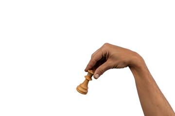 Male hand holding a wooden chess figure, worker concept. working class.