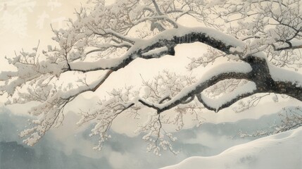 Snowy branch scene. Generative AI