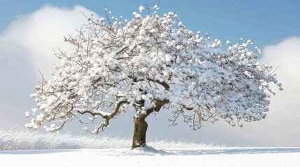 Snowy hawthorn tree. Generative AI - obrazy, fototapety, plakaty