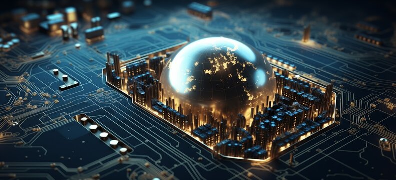 a computer chip with a glowing sphere on top of it