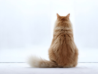 Ginger cat from the back on a white background