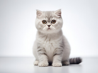 Obraz premium Scottish Fold breed of cat . Beautiful grey cat on white background