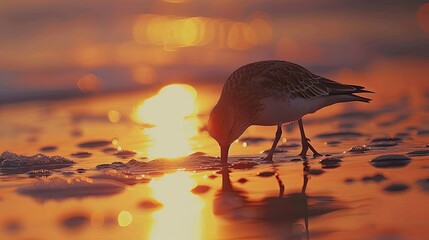 Sunset bird feeding. Generative AI - obrazy, fototapety, plakaty