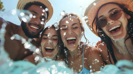 Group Of Friends Having Fun Party In Swimming Pool