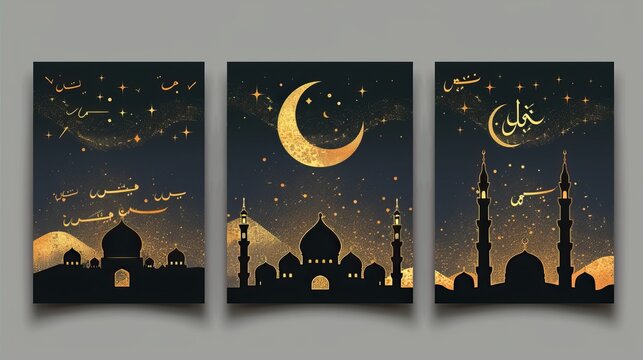 Three stunning paintings capturing the ethereal beauty of the night sky, adorned with countless twinkling stars and a graceful crescent, form an enrapturing and captivating Celestial Trilogy.