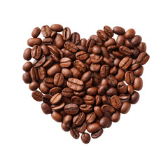 Coffee beans heart isolated on white and transparent background. Ideal for use in advertising. Generative ai