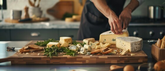 Making cheese by an artisan in gourmet cuisine