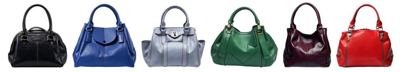 Set collection of cosy casual leather handbags for women isolated on transparent background. Generative AI