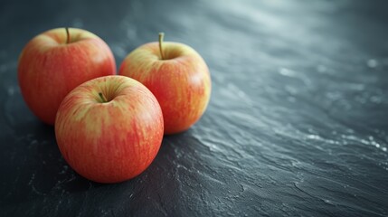 delicious apples presented on a sleek black tabletop, providing ample copy space for text, ideal for promotional or informational content.