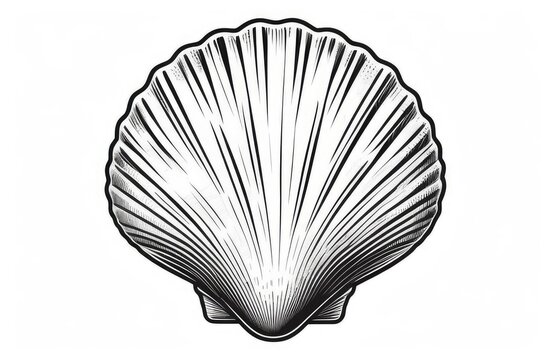 Black and white vintage seashell drawing isolated on a white background.
