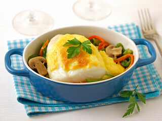 Codfish with vegetables.