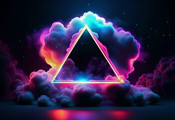 triangle and cloudy neon lighting background with space for your text