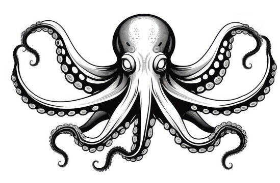 recommend clip art: Detailed engraving illustration of octopus isolated on white background, ink sketch