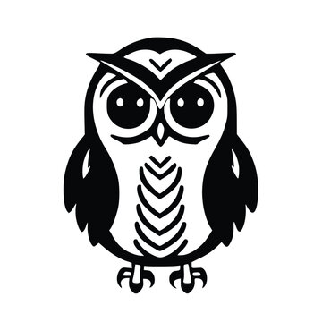 owl vector illustration, icon, black and white
