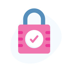 Checkmark with padlock showing flat icon of verified security