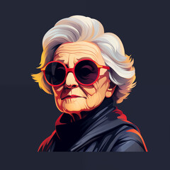 Cool old woman profile, avatar, illustration generative AI

