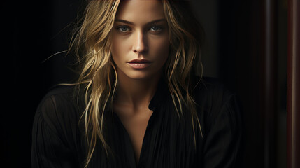 Fototapeta premium A Portrait of an Elegant Woman with Long Wavy Hair