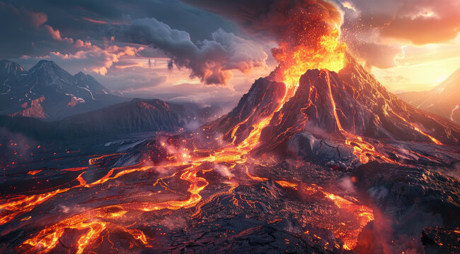 an image of a volcano, showing the earth on fire