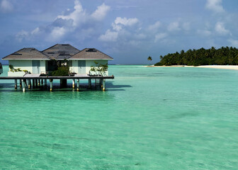 View at the water villas of Villa Park resort on Ari atoll, Maldives