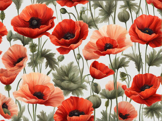 Fototapeta premium a collection of grunge oil painted poppies flowers isolated on a transparent background,