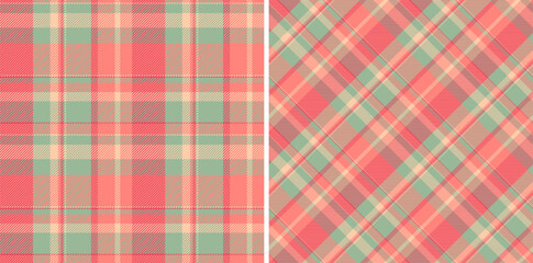 Check pattern vector of seamless fabric background with a plaid tartan texture textile. Set in christmas colors for decorative napkins, dinner parties.