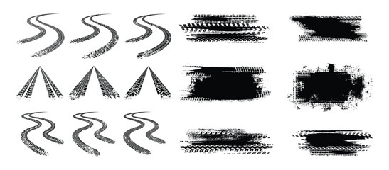 Tire track textured grunge banner. Off road vector illustration isolated on a white background. - obrazy, fototapety, plakaty