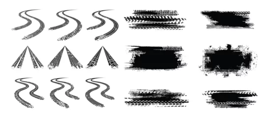 Deurstickers Tire track textured grunge banner. Off road vector illustration isolated on a white background. © Rizal