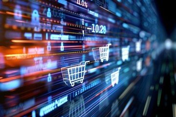 e commerce transaction highlighting quintessential elements of cybersecurity - obrazy, fototapety, plakaty