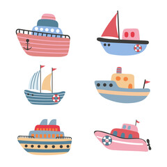 Cute hand drawn boats vector illustration. Cartoon ships for kids - 737049345