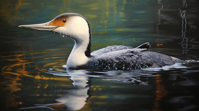 Close-up of black-throated loon swimming on lake