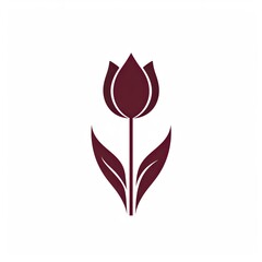 Sophisticated and Minimalist Logo Featuring a Refined and Stylized Tulip in Deep Burgundy Against a White Background - Professional Vector Design