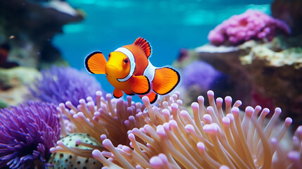 Naklejka na ściany i meble Clown fish coral reef