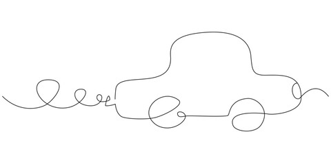 Vector card in one line art style with car, line art illustration