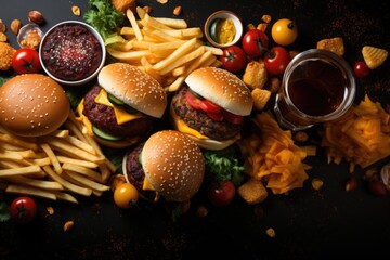 fast food or junk food on the kitchen table to post on social media professional advertising food photography