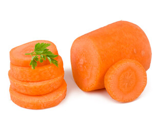 Carrot slices isolated on white, top view