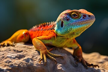 The textured scales of a lizard, basking on a sun-warmed rock, with the vibrant hues of its skin blending seamlessly with the surrounding landscape.