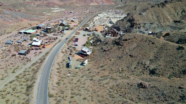 Nelson Desert Ghost Town In Nevada, USA - Aerial Shot