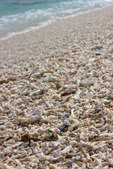 Natural background of a white dead coral sand beach in Indonesia