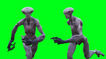 Scary Alien green screen isolate. 3d rendering.