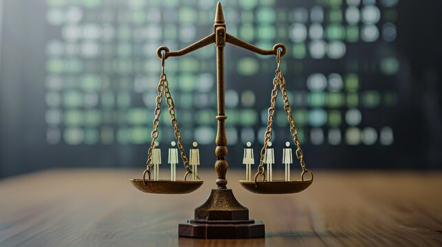 Visual Metaphor of Unbalanced Scales with Data and People imbalance and unfairness that can arise from biased data in AI systems.