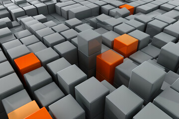 xploding orange cubes from structure, dynamic orange cubes erupting from gray cube formation, Dynamic Concept Art, Generative AI
