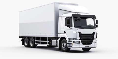 White truck on white uniform background. Cargo and shipment concept. Generative AI