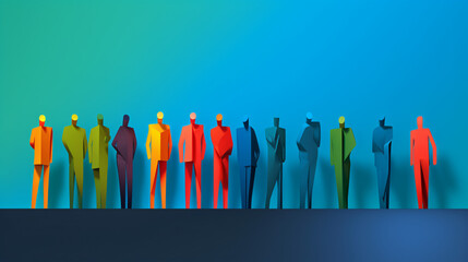 Group of colorful figures over blue background