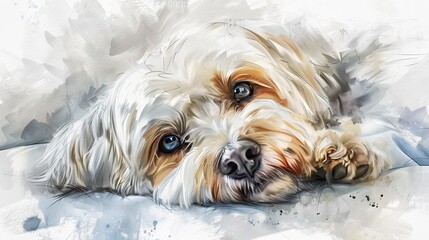 Naklejka na ściany i meble Whimsical Watercolor: Delicate Coton De Tulear Portrait with Soft, Transparent Touch