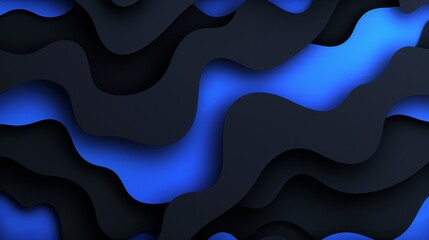 Dark matte abstract 3d wavy smooth background in black and blue tones   aesthetic concept