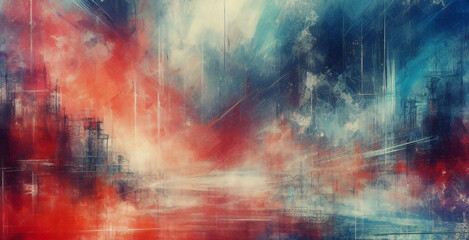 Obraz na płótnie Canvas 空のショーシーンの背景。濡れたアスファルト上の暗い通りの反射。暗闇の中で赤と青のネオン光、ネオンの形、煙。抽象的な暗い背景。 
