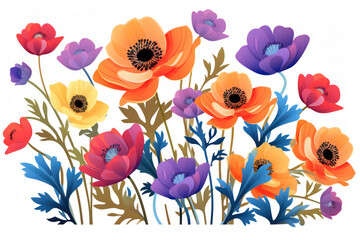 Blooming Floral Summer: A Watercolor Illustration of Red Poppies in a Retro Decorative Art Design